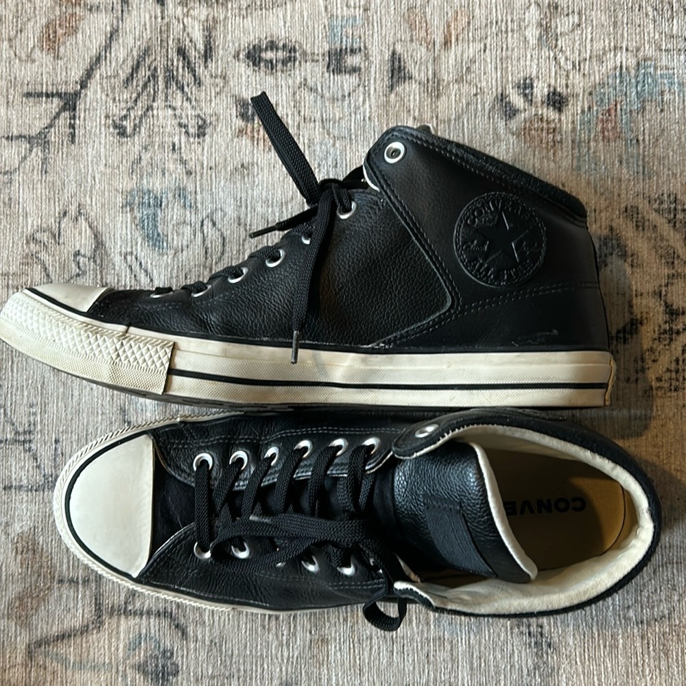 Converse - black leather high tops 
Size 11